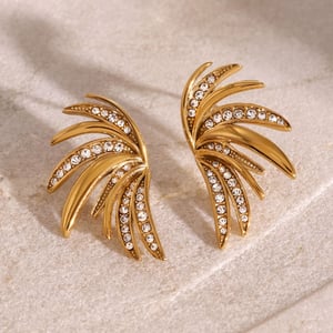 1 Pair Simple Style Wing Shape Stainless Steel  Gold Color Inlay Rhinestones Women's Stud Earrings h5 